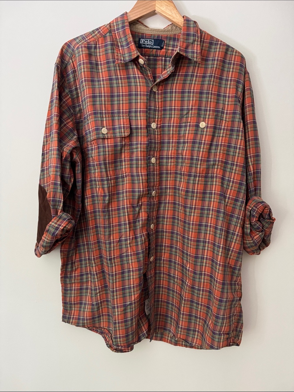 Polo Ralph Lauren | Men's 100% Cotton Long Sleeve Button Up in Orange Plaid | XL